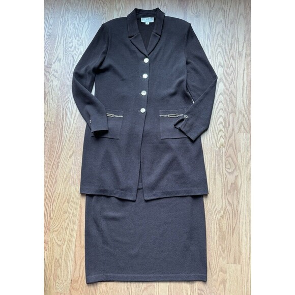 St. John‎ Collection Knit Skirt Suit Set W/ Blazer Women’s Size 12 Brown 80s/90s - Picture 3 of 16